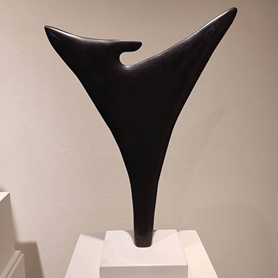 A detail of a black abstract sculpture by Nola