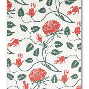 A notebook with a cover featuring a rose and vine themed design on a white background.